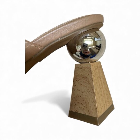 Alfani Step N Flex Nude Leather Mules 8M Geometric Sphere Block Heel Slip On - Picture 2 of 6